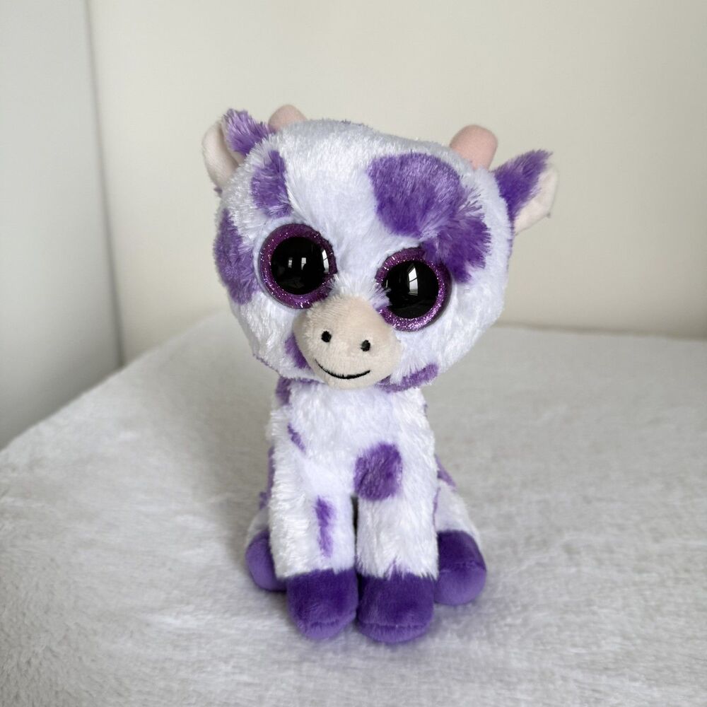 Ty Beanie Boo Ethel Purple & White Cow Plush Beanbag TySilk 2024 6in
